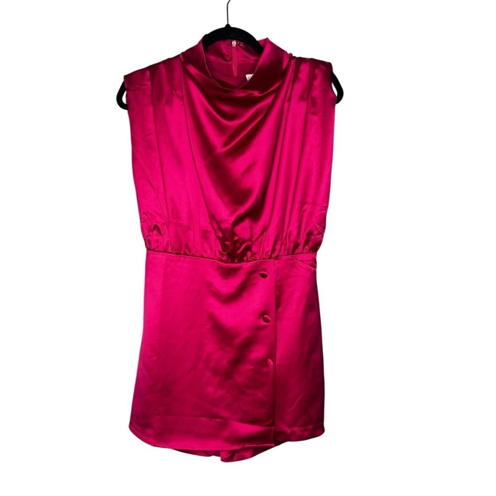 Karlie Hot Pink Satin Romper Skort High Neck Barbiecore Party Cottagecore Size M - Picture 3 of 8